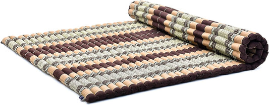 Leewadee - Foldable Floor Mattress - Japanese Roll Up Futon -Trifold Tatami Mat- Guest Floor Bed - Camping Mattress - Thai Massage Mat, Kapok Filled, 75 x 57 inches, Brown