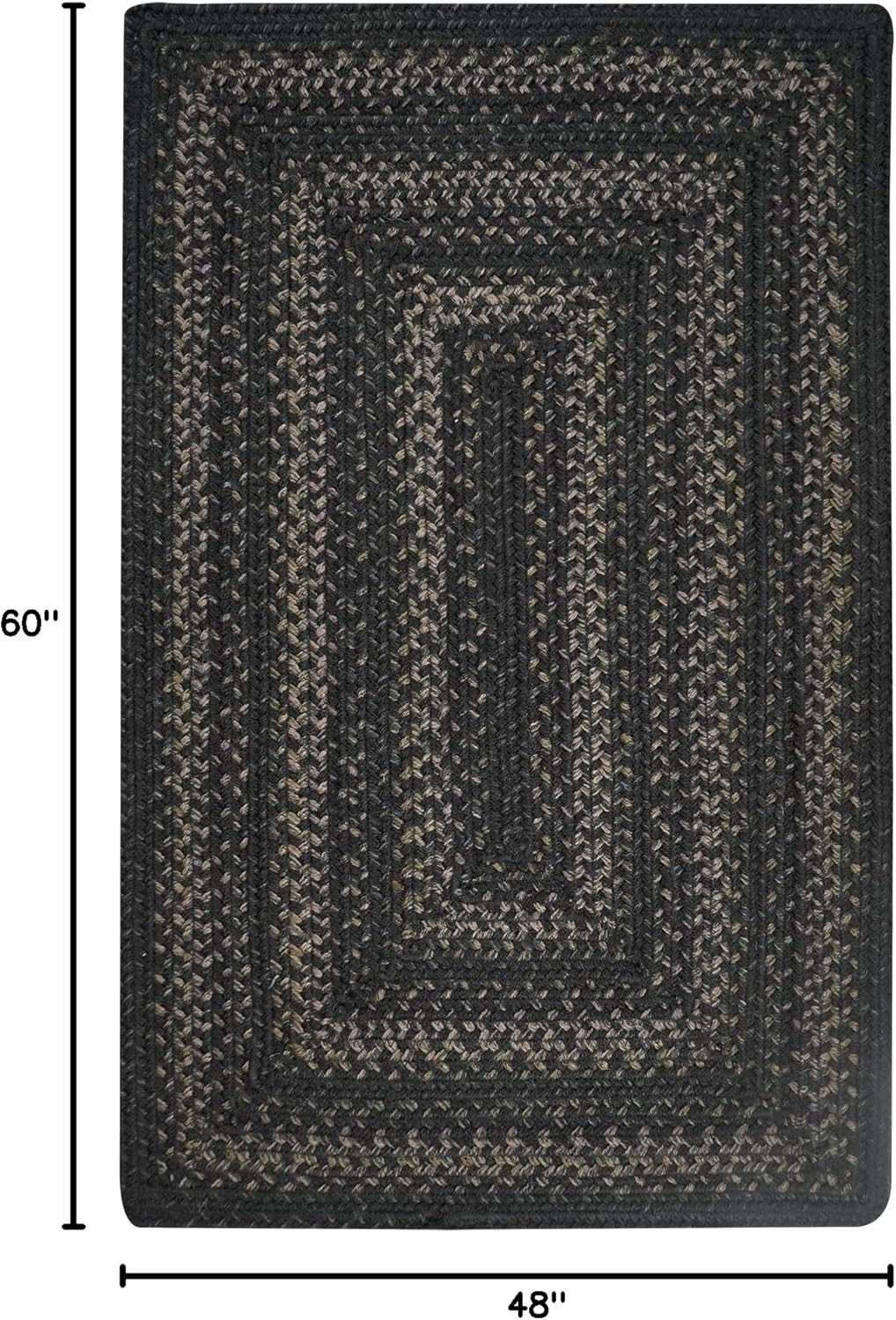 Jet Black Braided Area Rugs 4x6' – Primitive Black and Gray Area Rug for Bedroom and Large Entryway