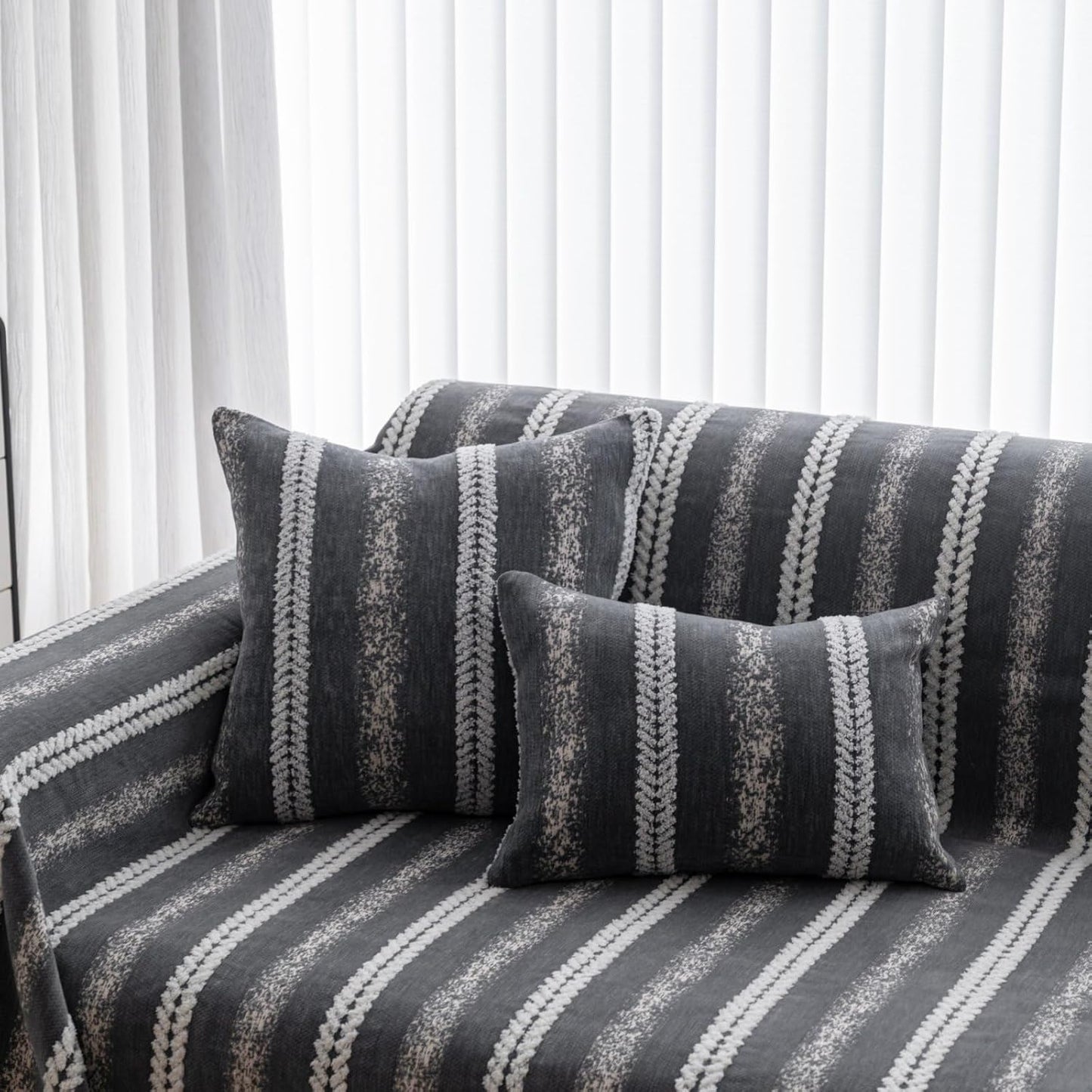 Pack of 1 Decorative Throw Pillow Covers 12x20 Inch, Pillow Cases for Living Room Couch Bedroom Farmhouse Home Decor, Soft Stripe Chenille Cushion Covers for Sofa Grey,20''x20''