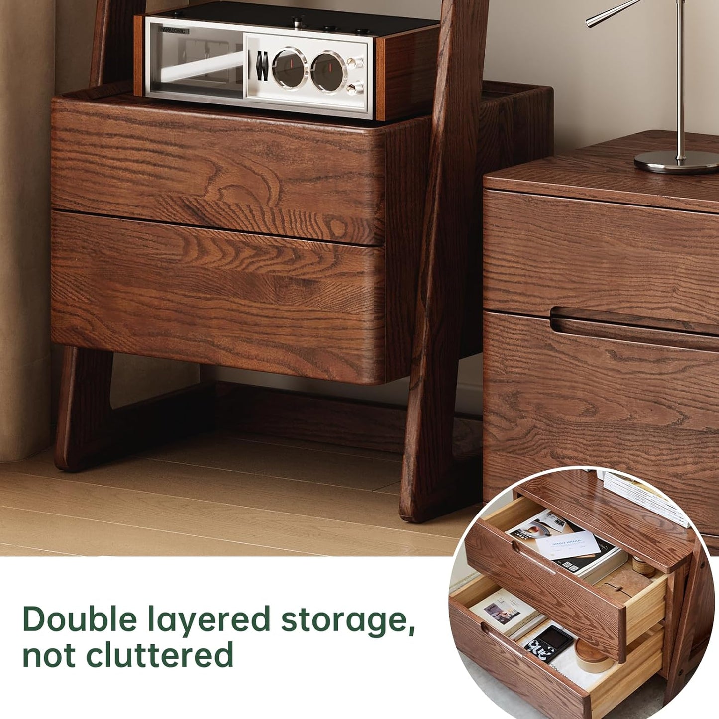 100% Solid Wood 5 Tier Ladder Shelf, Narrow Ladder Bookshelf with Drawers, 63.78" Tall Wood Bookcase Storage Rack Organizer, Freestanding Storage Shelve for Living Room Bedroom