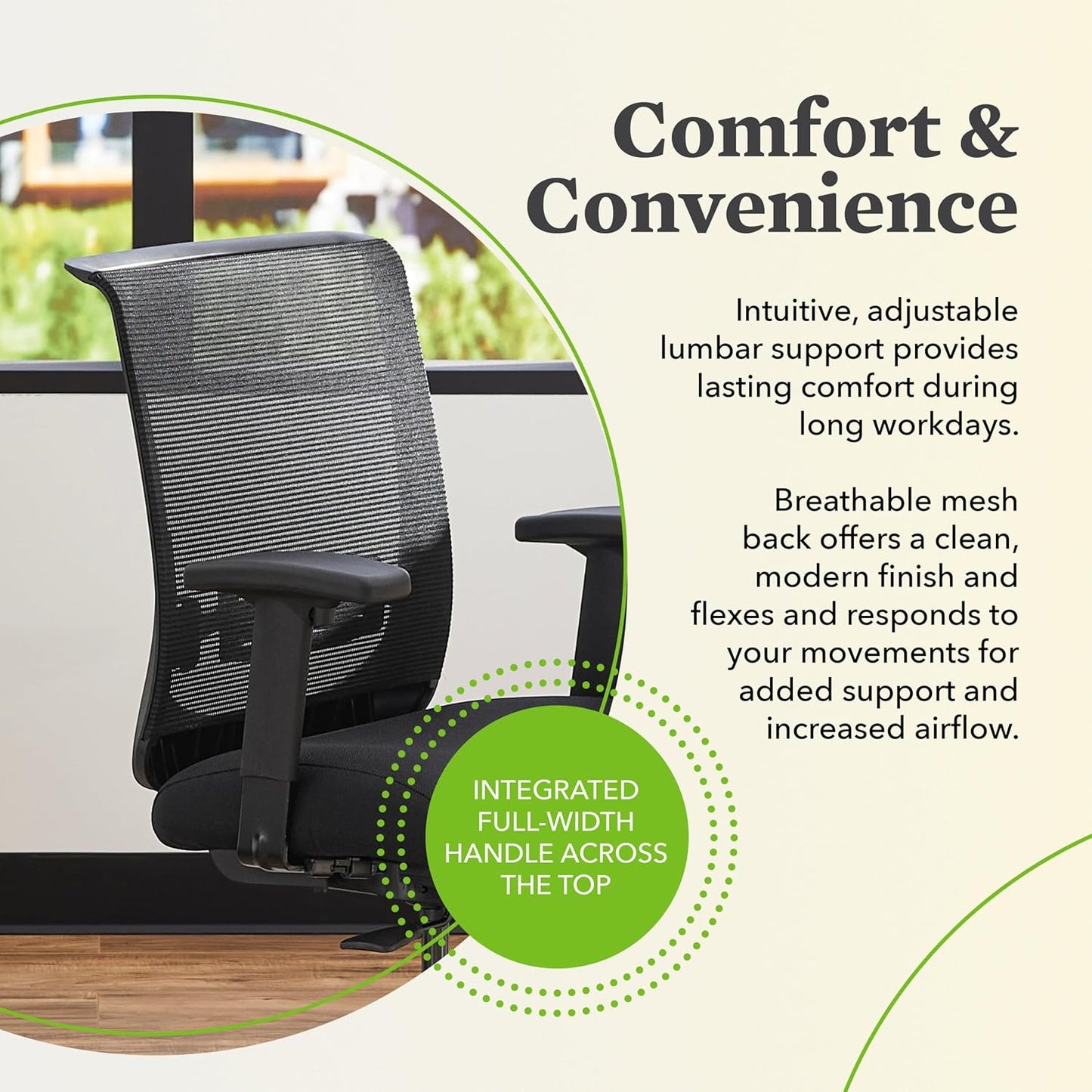 HON Convergence Ergonomic Office Chair, Breathable Back Support Mesh, Adjustable Arms, Computer Chair with Lumbar Support, Rolling Swivel Wheels, Comfortable Synchro-Tilt Recline, Fabric, Apricot