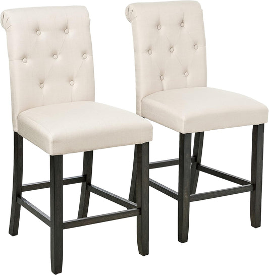 Roundhill Furniture Hendley Solid Wood Tufted Counter Height Stools, Set of 2, Tan