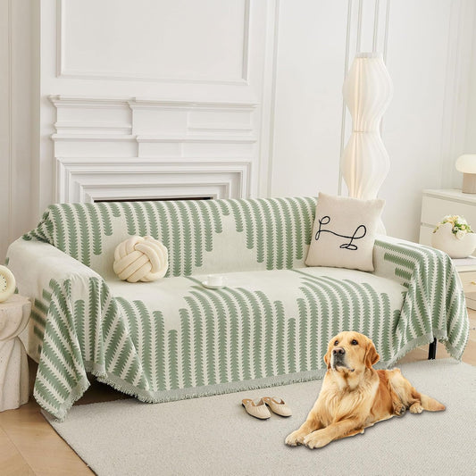 HAOMAIJIA Boho Sofa Covers Couch Covers for 3 Cushion Couch Sofa Pet Friendly Soft Thick Non Slip Couch Cover for Dogs Washable Sectional Couch Covers L Shape Furniture Protector (Green, 71"x118")