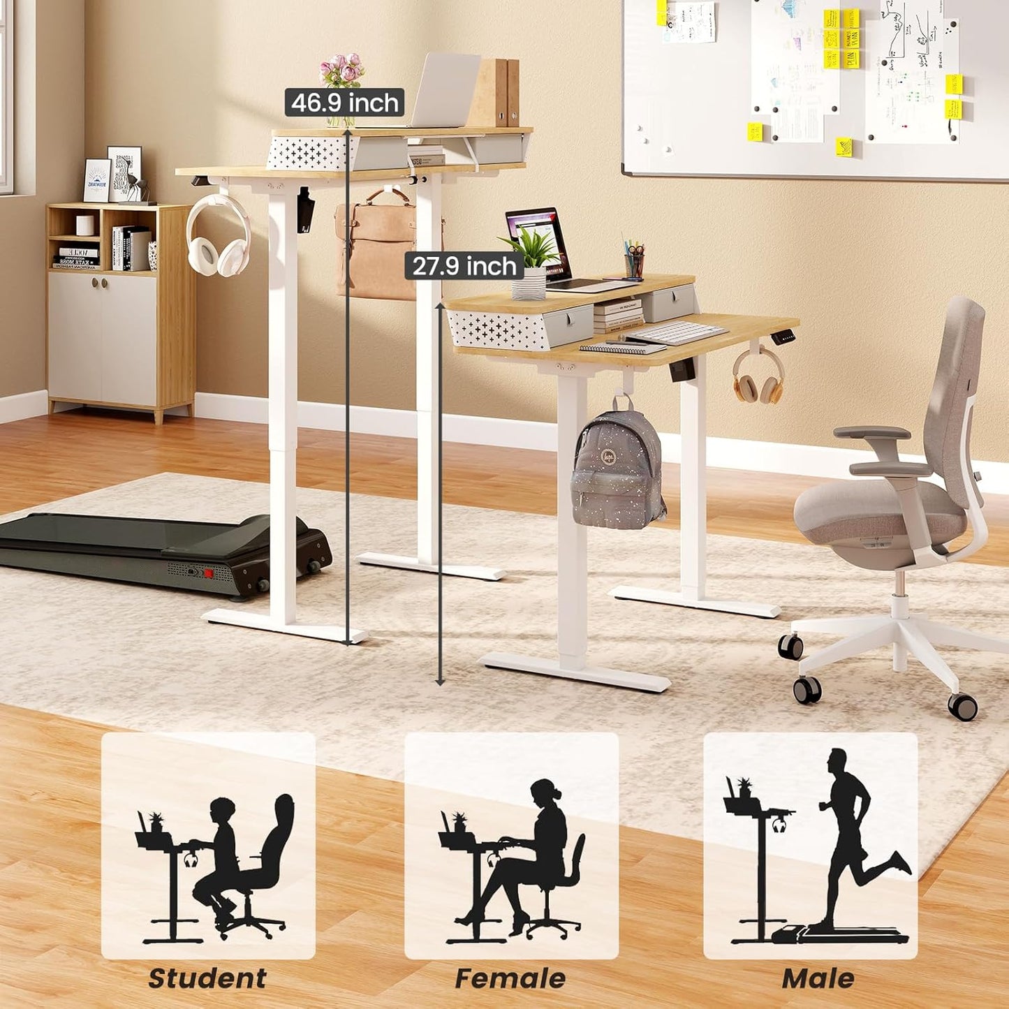 Small Standing Desk with Drawers and Brushless Motor,Electric Sit Stand Desk for Walking Pad,Ergonomic Stand Up Desk for Home Office & Gaming,3 Memory Height Preset & Hooks(40" x 24", Oak)