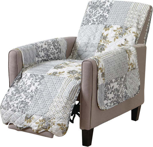 Patchwork Scalloped Printed Furniture Protector Stain Resistant Recliner Cover (Recliner, Grey)