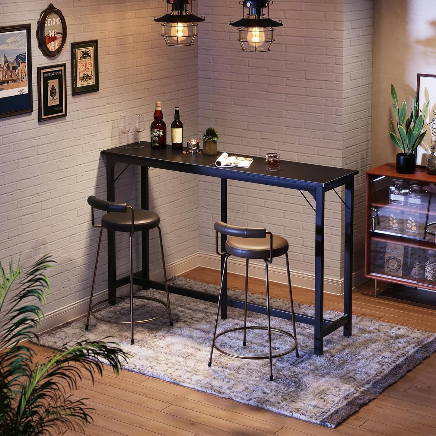 ODK 63 inch Bar Table, Bar Height Pub Table, Counter Height Bar Table, Rectangular High Top Kitchen & Dining Counter Tables with Sturdy Legs & Easy-to-Clean Top, Indoor use, Black