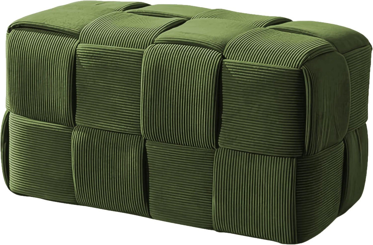 Ottoman Foot Rest Soft and Comfortable Ottoman Square Corduroy Woven Design Sofa Stool (Green-L)