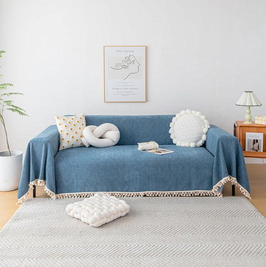 HANDONTIME Couch Slipcover Dog Sofa Covers Boho Couch Cover for Dogs Blue Sofa Throw Cover Bohemian Sofa Covers for 3 Cushion Couch Herringbone Sectional Couch Cover Slipcovers for Sofas, 91" X134"