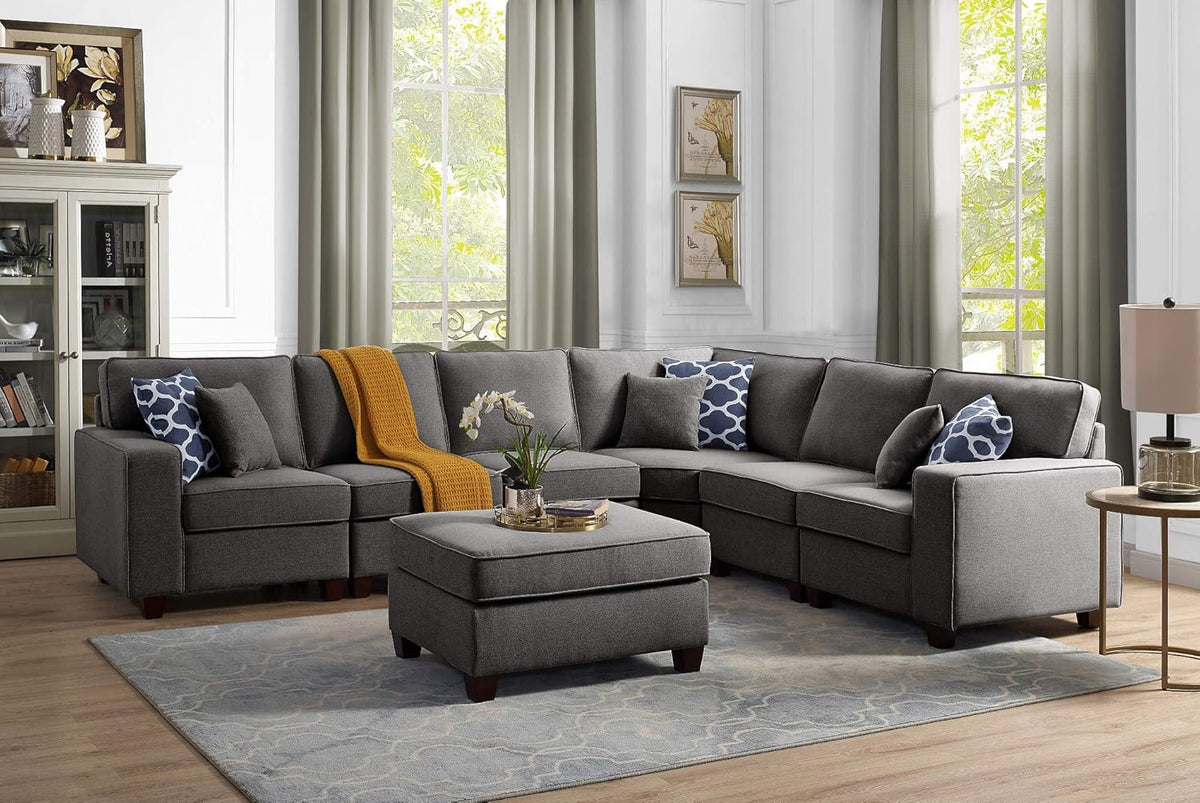 Devion Furniture Meridian Sectional Modular Sofa with Ottoman for Living Room, Apartment, Bedroom, Office, Dorm
