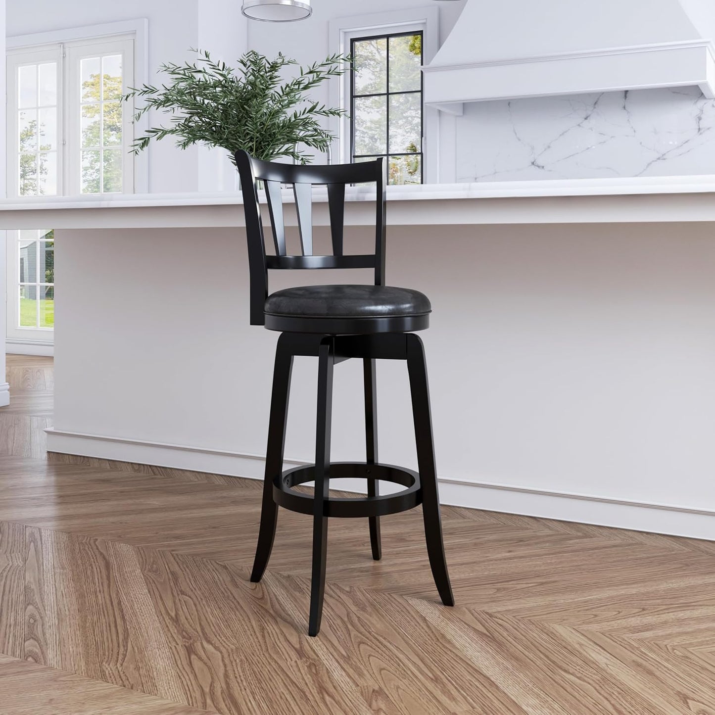 Hillsdale Presque Isle Wood Swivel Stool with Faux Leather Seat, Bar Height, Black