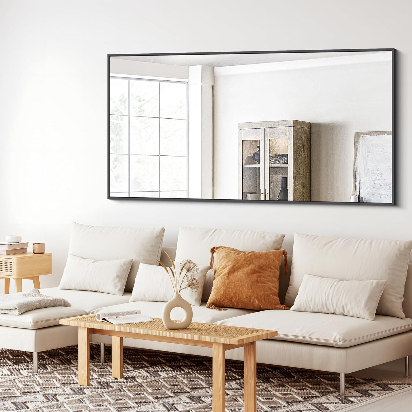 BONEWEI Bathroom Mirror, 30x55 inch Wall Mirror for Bathroom Wall Mounted Black Rectangle Square Corner Mirrors, Black Bathroom Mirror for Living Room, Farmhouse, Bedroom Entryway, Horizontal/Vertical