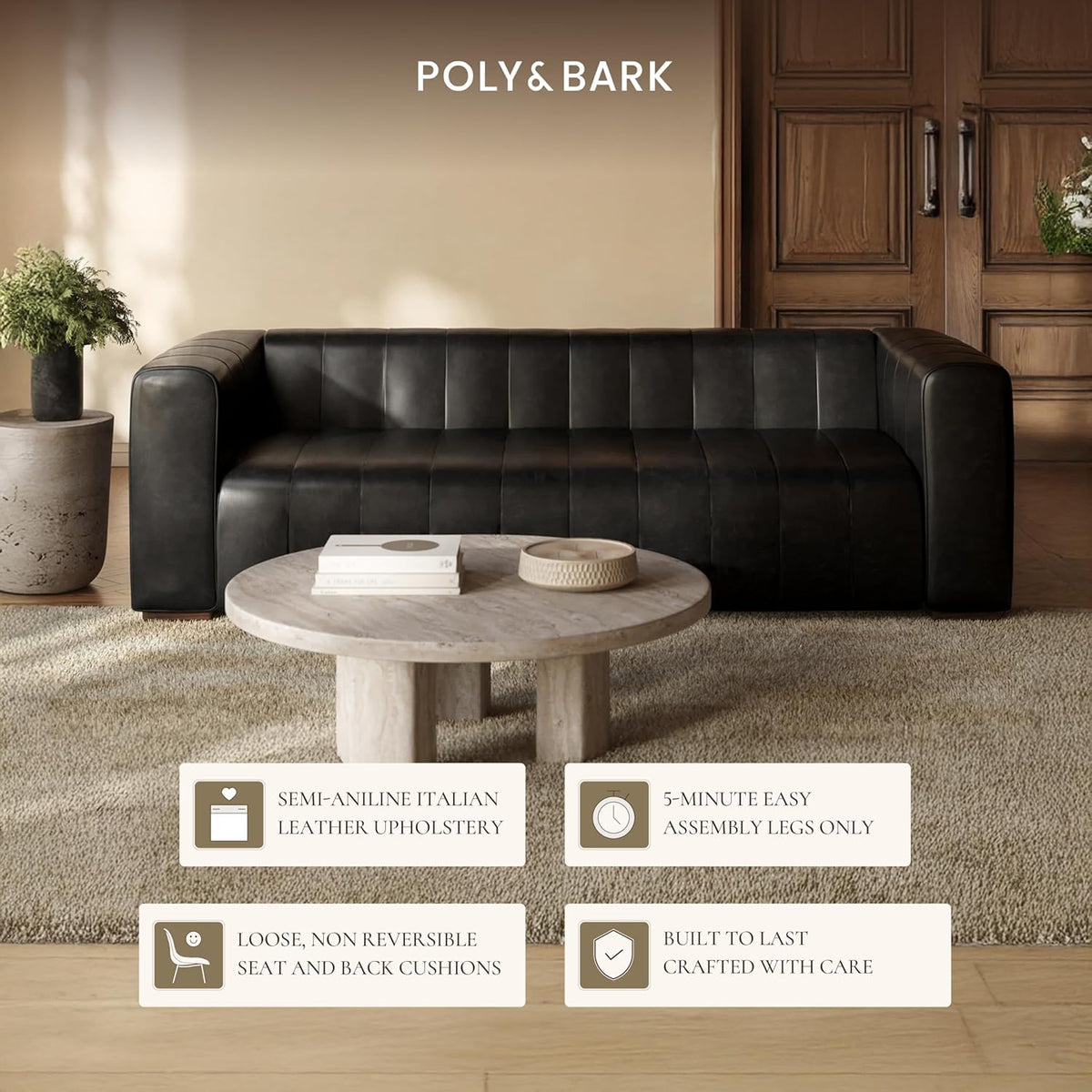 POLY & BARK Canale 86" Sofa in Onyx Black
