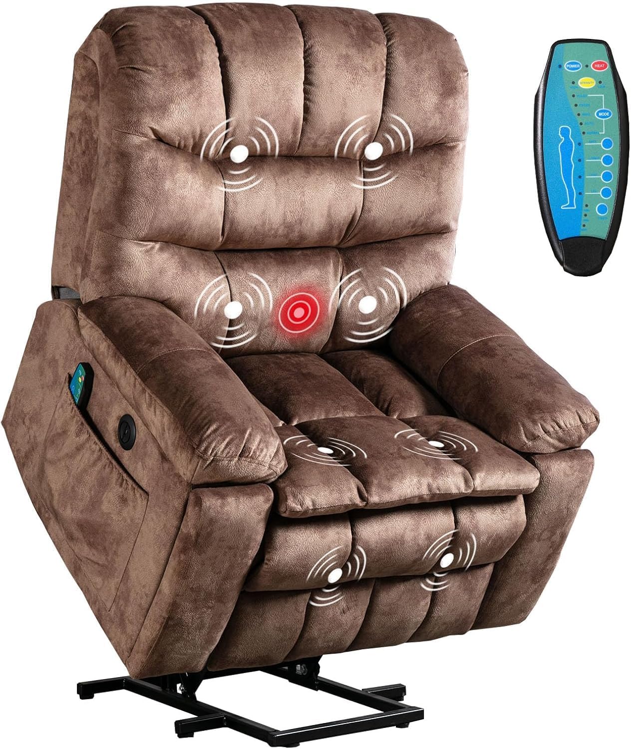 Phoenix Home Power Lift Chair with Massage and Heat for Elderly Recliner, Green Grey