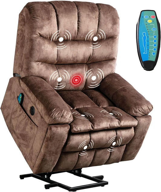Phoenix Home Power Lift Chair with Massage and Heat for Elderly Recliner, Green Grey