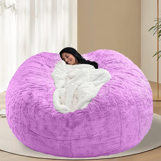 BCU 7FT Big Bean Bag for Adults Kids Without Filling Oversized Bean Bag Chair Cover for Stuffed Animal Storage, Purple