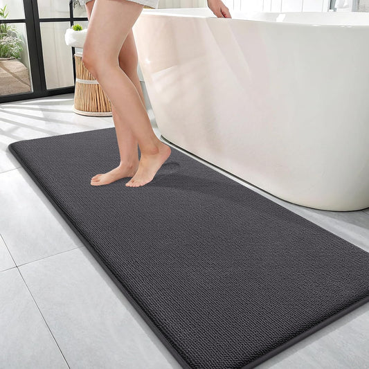 OLANLY Thick Memory Foam Bath Mat Rug 47x17, Extra Soft Absorbent Bathroom Rug, Quick Dry Bath Mats, Non-Slip, Machine Washable Carpet for Bathroom, Tub and Shower, Home Decor Accessories, Dark Grey