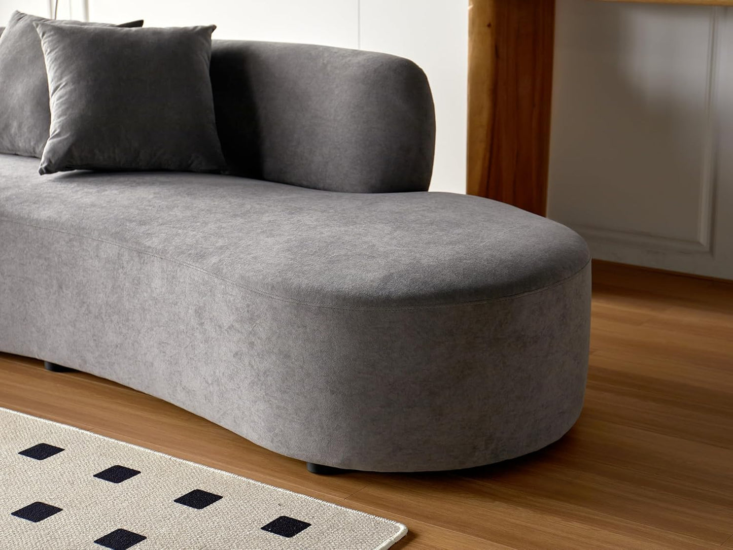 Container Furniture Direct 90" Curved Sofa with Throw Pillows, 4 Seater Luxury Velvet Couch with Half Moon Design and High-Density Foam, Ideal for Modern Living Room, Office & Apartment, Grey