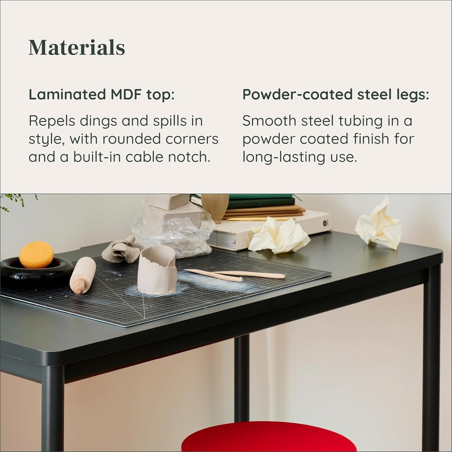 Branch Daily Desk - Functional at Home Office Desk with Effortless Assembly, Timeless Design, Rounded Corners, and Built-in Cable Notch - 58” W x 27” H x 24” D - Walnut - Charcoal