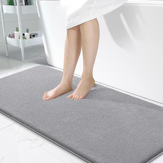 OLANLY Thick Memory Foam Bath Mat Rug 50x30, Extra Soft Absorbent Bathroom Rugs, Quick Dry Bath Mats, Non-Slip, Machine Washable Carpet for Bathroom, Tub and Shower, Home Decor Accessories, Grey