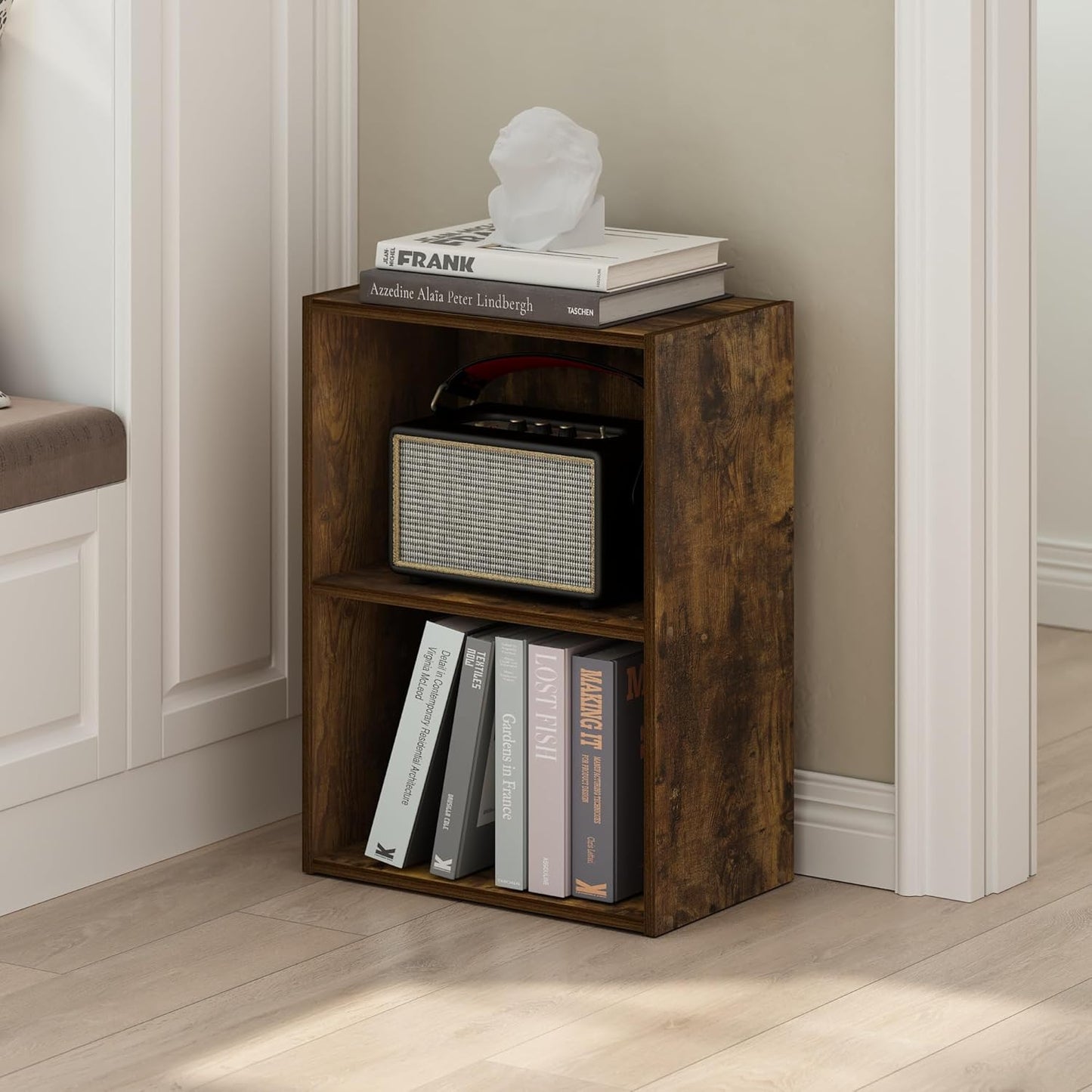 Furinno Luder 2-Tier Open Shelf Bookcase, Amber Pine