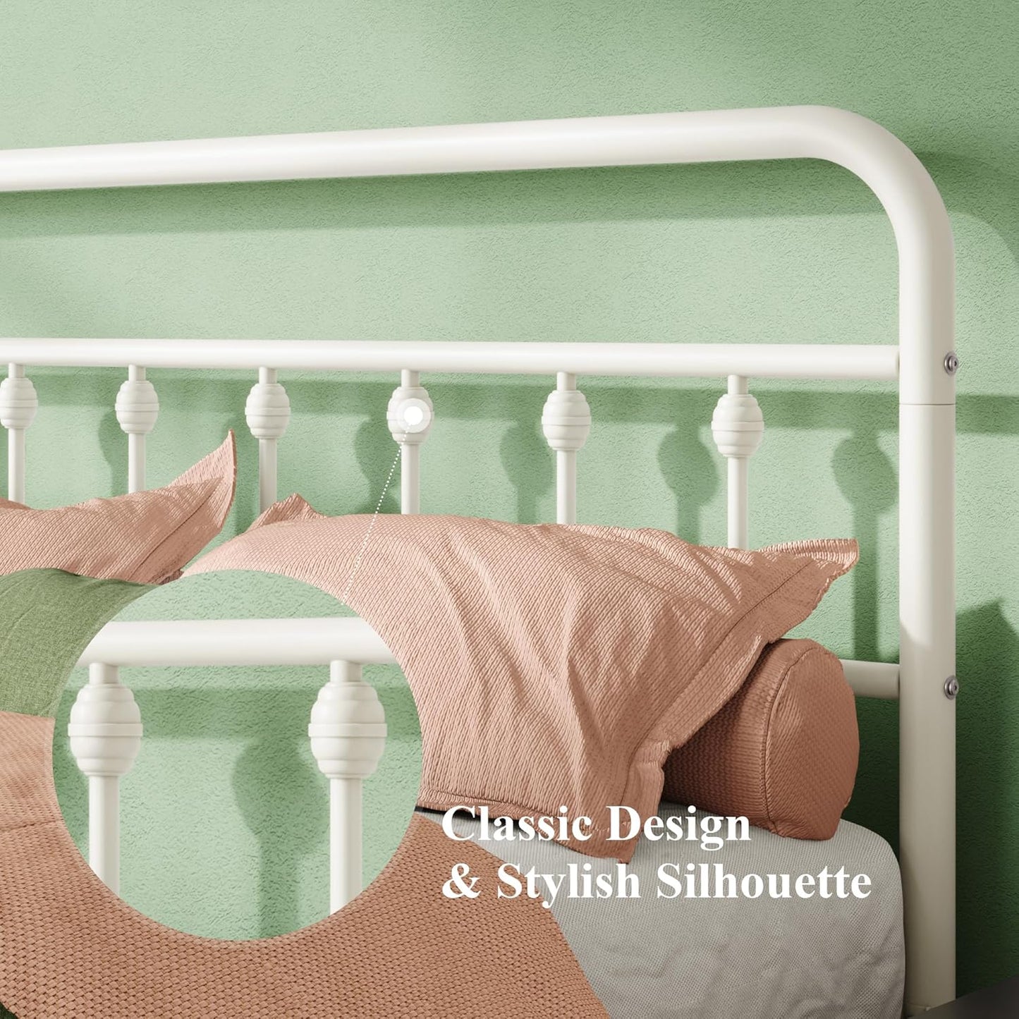 Allewie 14 Inches Queen Size Metal Platform Bed Frame with Victorian Style Iron-Art Headboard/Footboard, Mattress Foundation, Easy Assembly, Under Bed Storage, No Box Spring Required, Off White