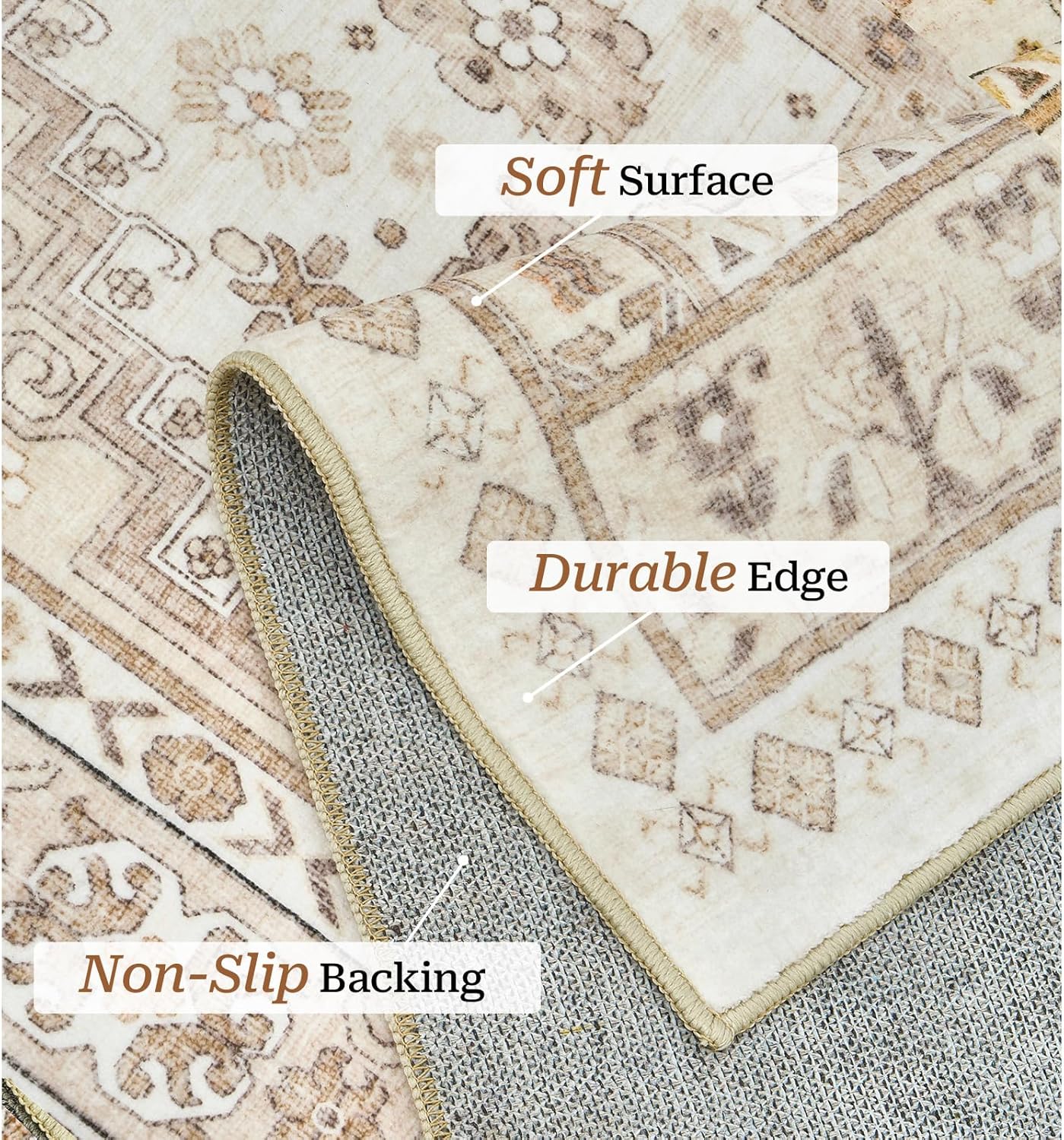 zesthome 5x7 Area Rugs - Ultra-Thin Washble Rug, Stain Resistant Anti Slip Backing Rugs for Living Room,Bedroom, Vintage Home Decor Area Rug