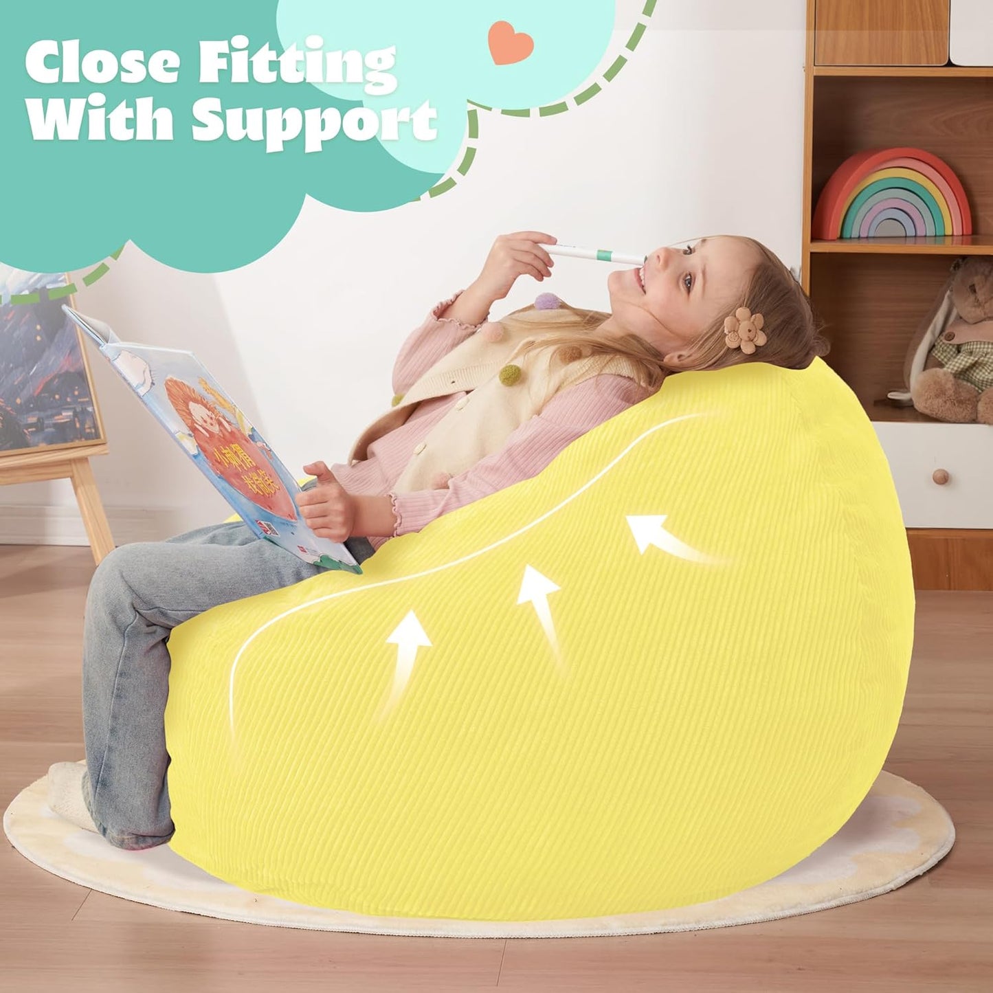 HABUTWAY 2 FT Bean Bag Chair,Giant Bean Bag Chairs,Big Bean Bags with Memory Foam Filled, Large Beanbag Chairs with Soft Corduroy Cover-Yellow