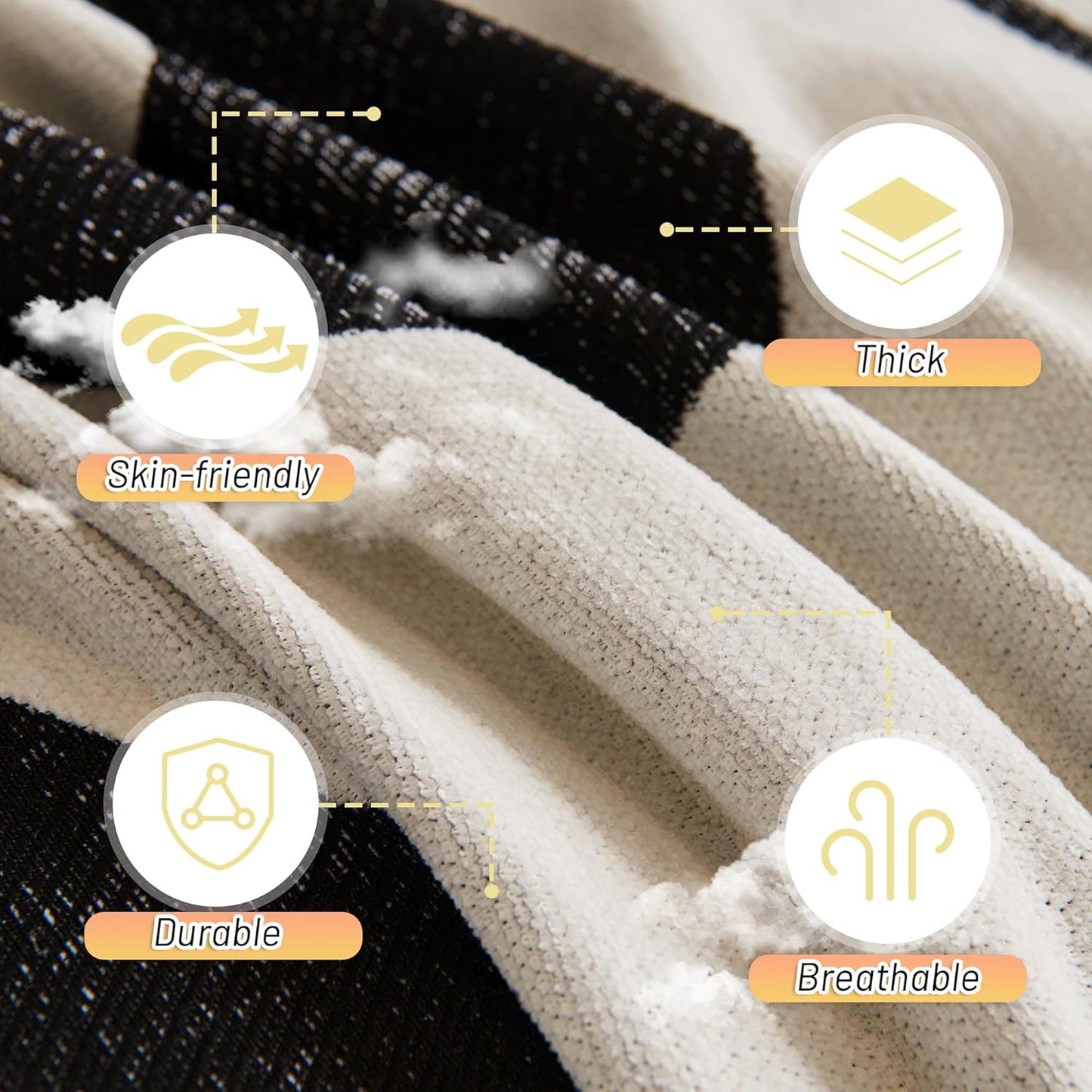 MYSKY HOME Boho Couch Cover Super Soft Couch Covers for 2-3 Cushion Couch Sofa, Modern Black Jacquard Sofa Slipcover Loveseat Futon Cover, Couch Covers for Sectional Sofa, 71" x 134", Black Curve