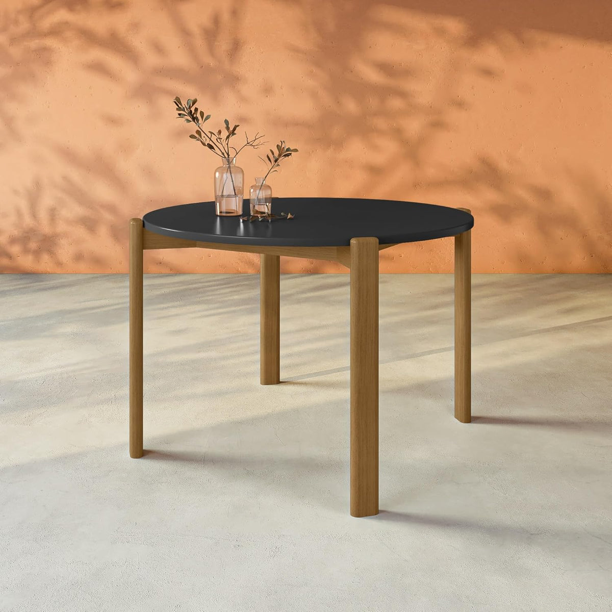 Manhattan Comfort Gales 46-Inch Mid Century Modern Round Dining Table for 2-4 Person, Minimalist Home Furniture with Solid Eucalyptus Wood Legs, Matte Black