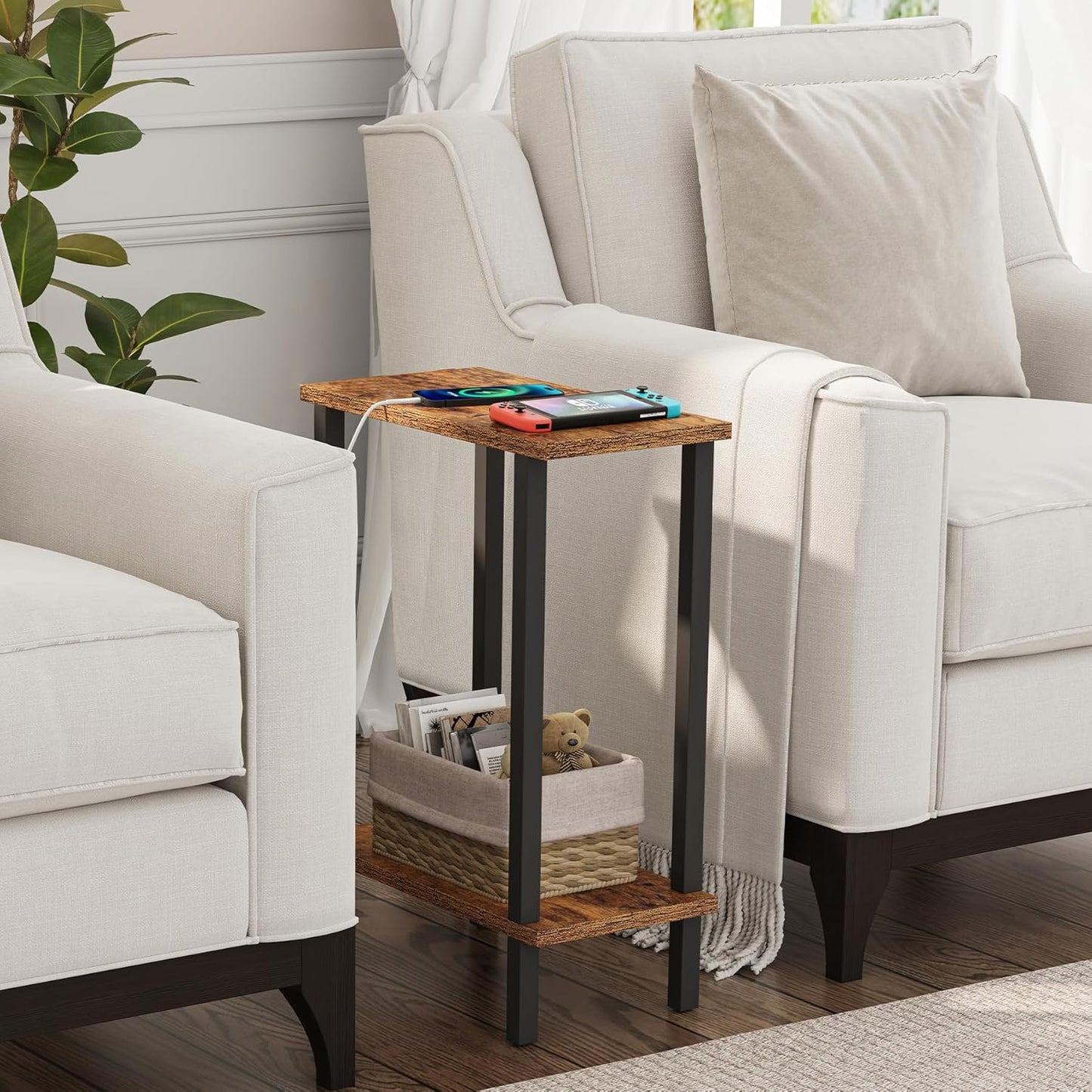 TUTOTAK Small Side Table, Narrow End Table, Skinny Sofa Table, Slim Nightstand, Couch Table, Living Room, Bed Room, Brown TB01BB062
