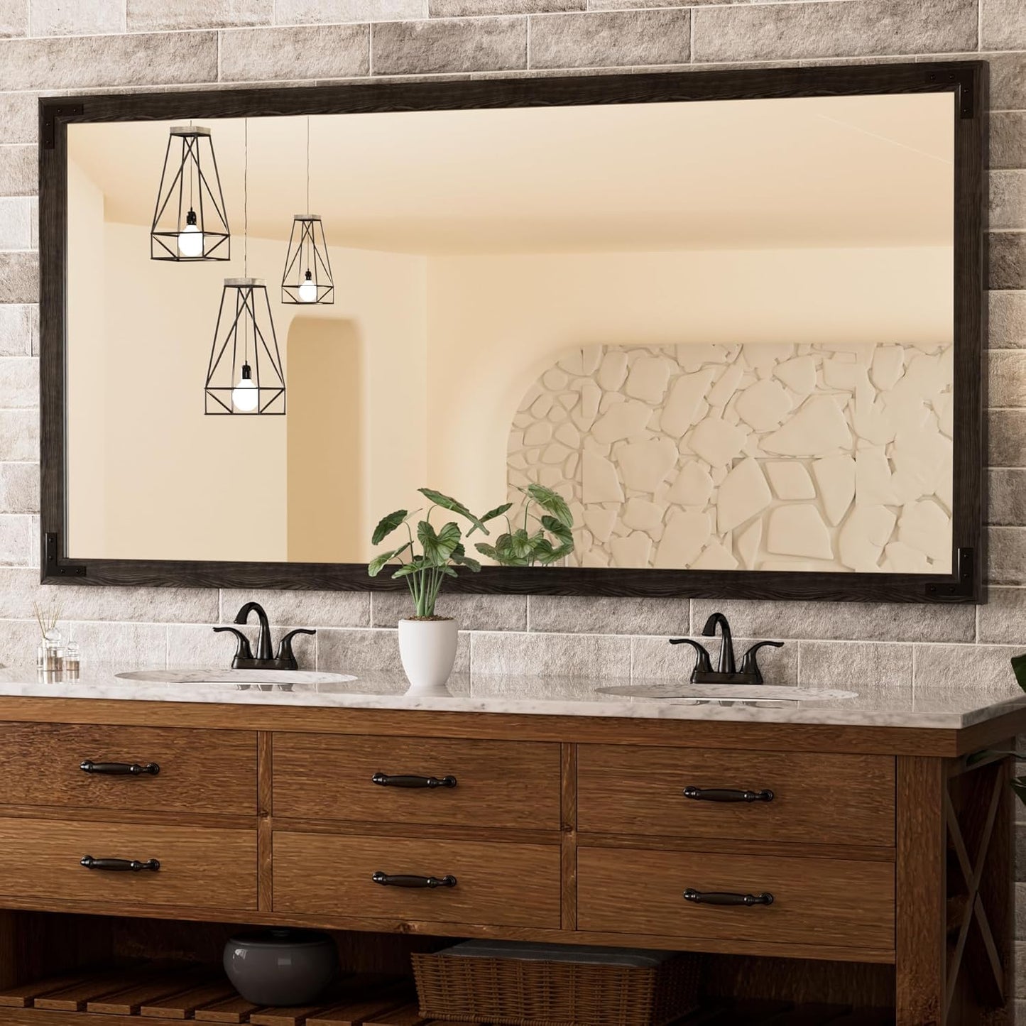 TETOTE 72 x 36 Black Wood Mirror for Bathroom Wall/Bedroom/Living Room/Entryway Farmhouse Rustic Bathroom Vanity Mirror Waterproof (Horizontal/Vertical Mounted)