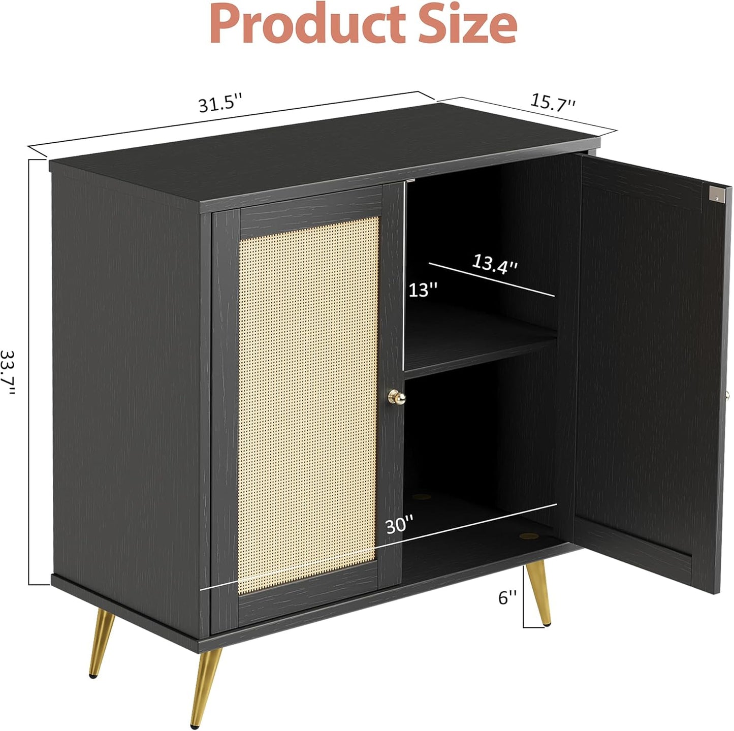 Shintenchi Rattan Buffet Cabinet with Storage, Sideboard Buffet Cabinet with Rattan Decor Doors, Modern Wood Cupboard for Kitchen Living Room Dining Room Hallway Entry,Black