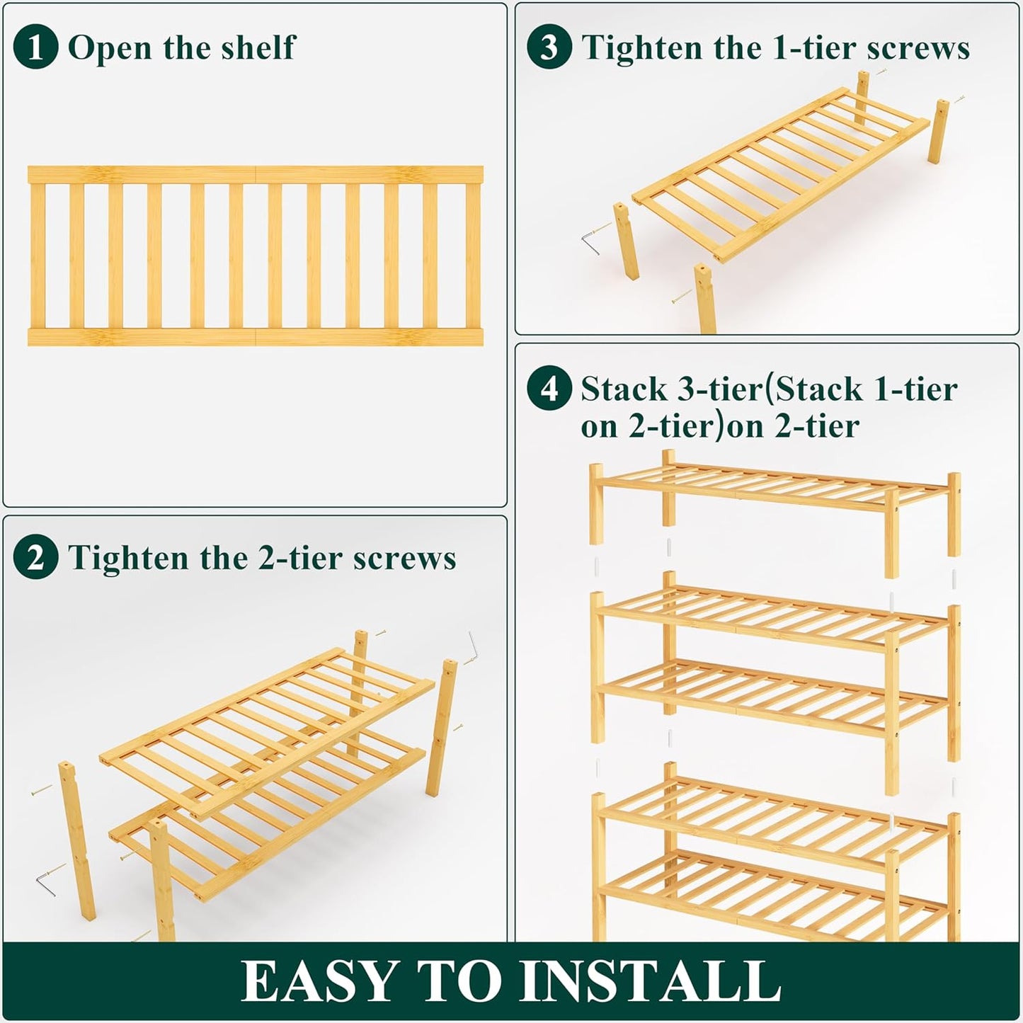 Smiry Shoe Rack, 5 Tier Bamboo Shoe Organizer, Stackable Free Standing Wooden Shoe Storage Shelf for Closet, Entryway, Front Door Entrance, Natural