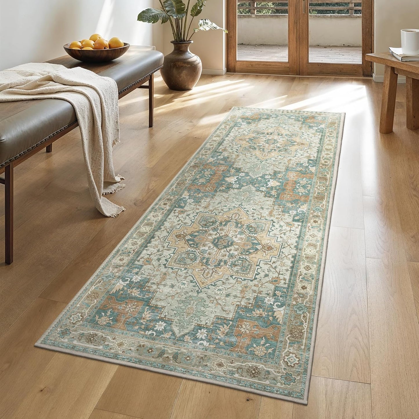 GENIMO 2x5 Runner Rugs for Hallway, Machine Washable Non Slip Vintage Rugs, Low Pile Lightweight Soft Print Rug for enrtyway, Corridor, Home Office, Kitchen,Ash Blue