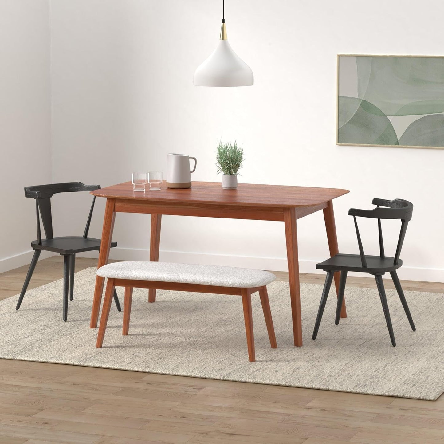 POLY & BARK Mid Century Modern Enzo Black Dining Chair – Solid Oak Wood Splat Back Chair, 18" Seat Height, 32" Tall – Stylish MCM Kitchen & Dining Room Chair
