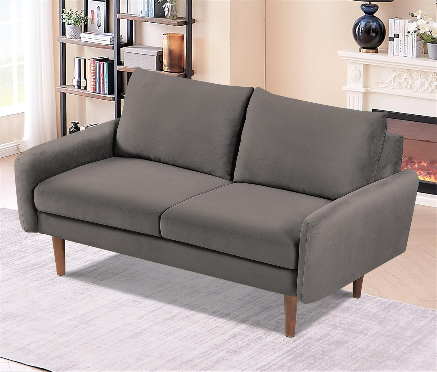 Container Furniture Direct Kent Velvet Loveseat Sofa for Modern Living Rooms and Compact Spaces, Comfy 2 Seater Couch Studio Apartment Furniture with Sleek Design, Grey