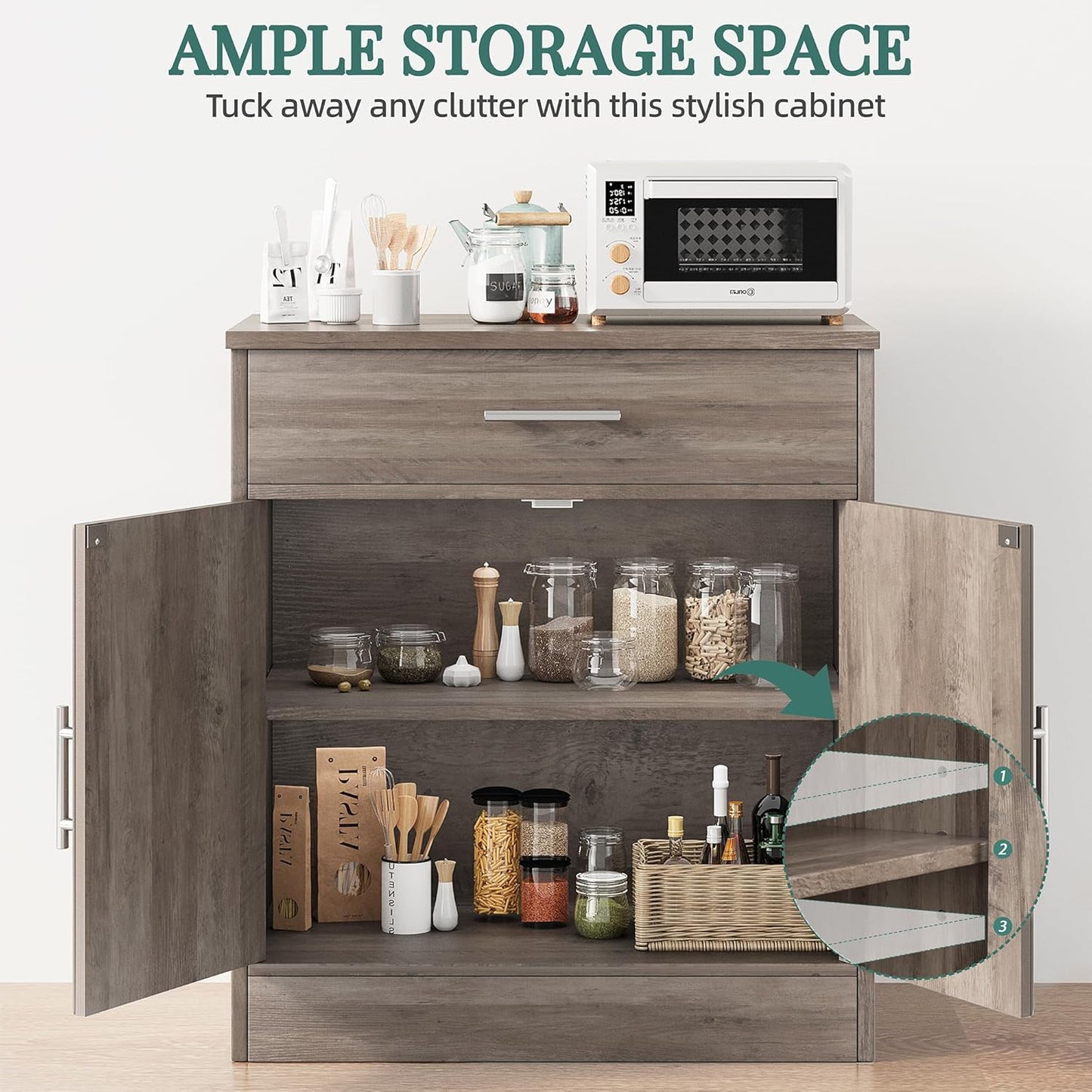 Shintenchi Farmhouse Storage Cabinets with Doors and Shelves,Kitchen Barn Door Storage Cabinet with Drawers,Coffee Bar Cabinet Buffest Sideboard for Dining Room,Living Room,Bathroom,Entryway,Ash Grey