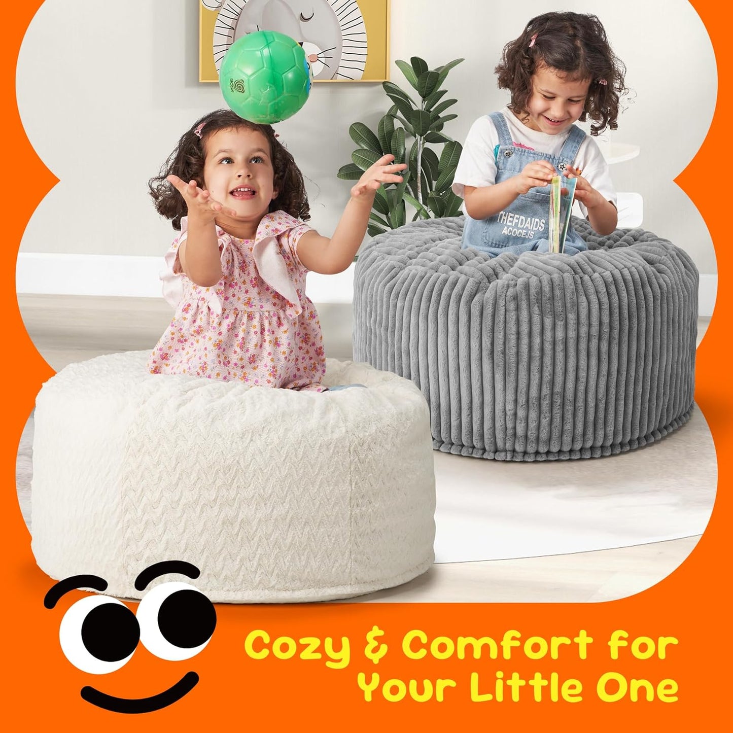 Hobestluk Bean Bag Chairs 2.5FT Bean Bag Chair with Memory Foam Filled & Chevron Plush Fur Cover Small Bean Bag Chairs for Playroom, Living Room, Bedroom (White)