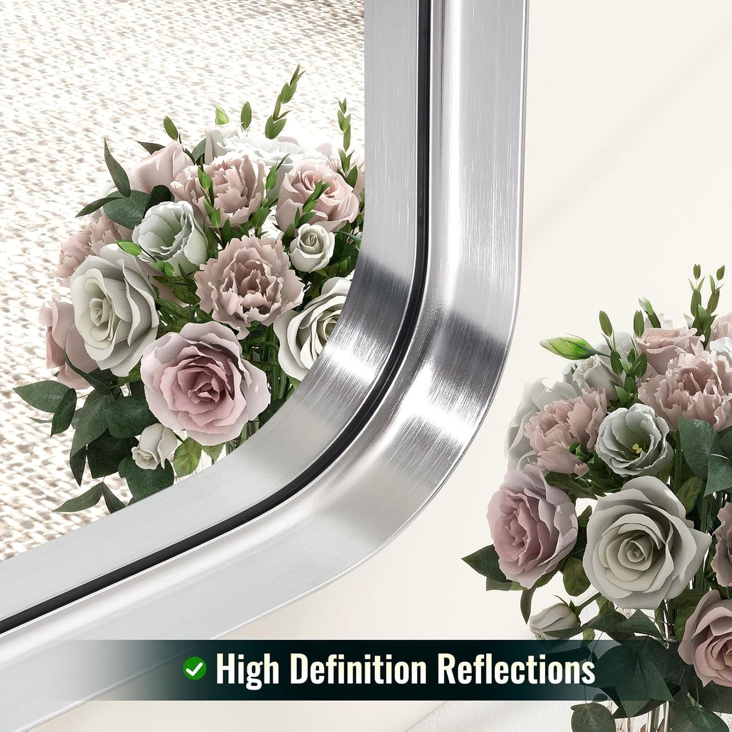 Silver Bathroom Mirror for Wall, 36x24 Inch Rectangular Aluminum Alloy Framed Mirror, Modern Wall Mounted Vanity Mirror for Bathroom, Vertical or Horizontal