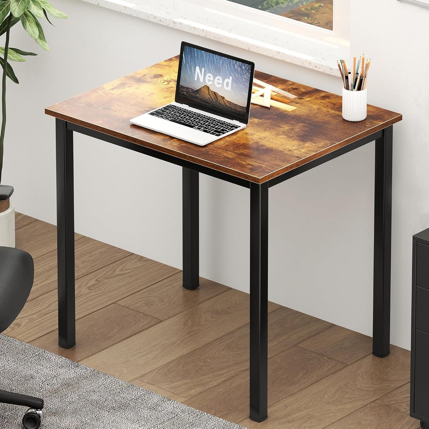 Need Small Computer Desk for Home&Office- 31.5'' Length Small Writing Desk Gaming Desk Students Laptop Use, Rustic Brown Desktop & Black Frame AC3FB(8060)