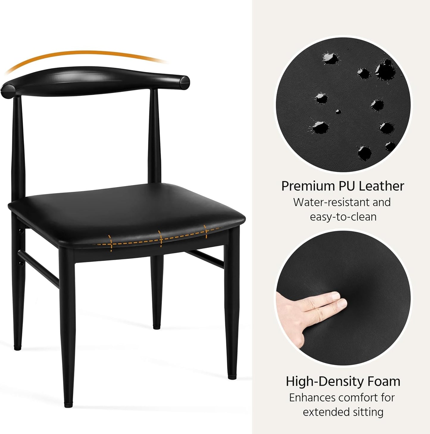 Yaheetech Dining Chairs Set of 2 Mid Century Modern Leather Dining Room Chairs with Armless Backrest & Metal Legs for Kitchen, Living Room, Black