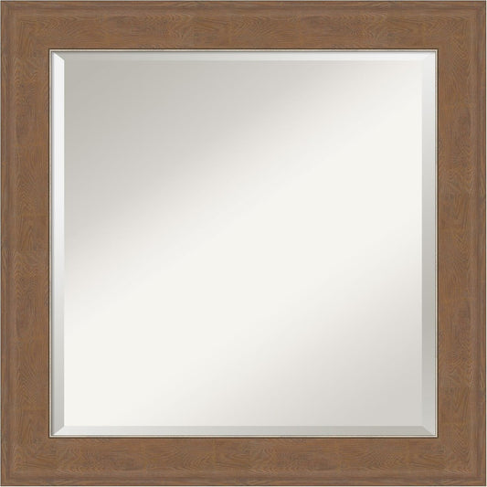 Amanti Art Brown Wall Mirror 25x25 Alta Medium Brown Square Bathroom Mirror for Wall Decor Living Room, Medium Rustic Farmhouse Frame, Hangs Horizonally and Vertically, Bathroom Decor, Beveled Edge