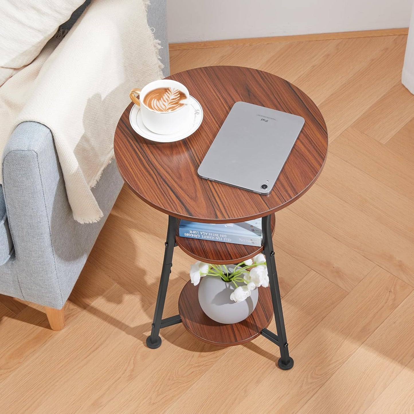 Dulcii Round Side Table for Narrow and Small Spaces,3 Tier Small Round End Table Sofa Side Table for Living Room,Small Bedside Table Round Nightstand for Bedroom