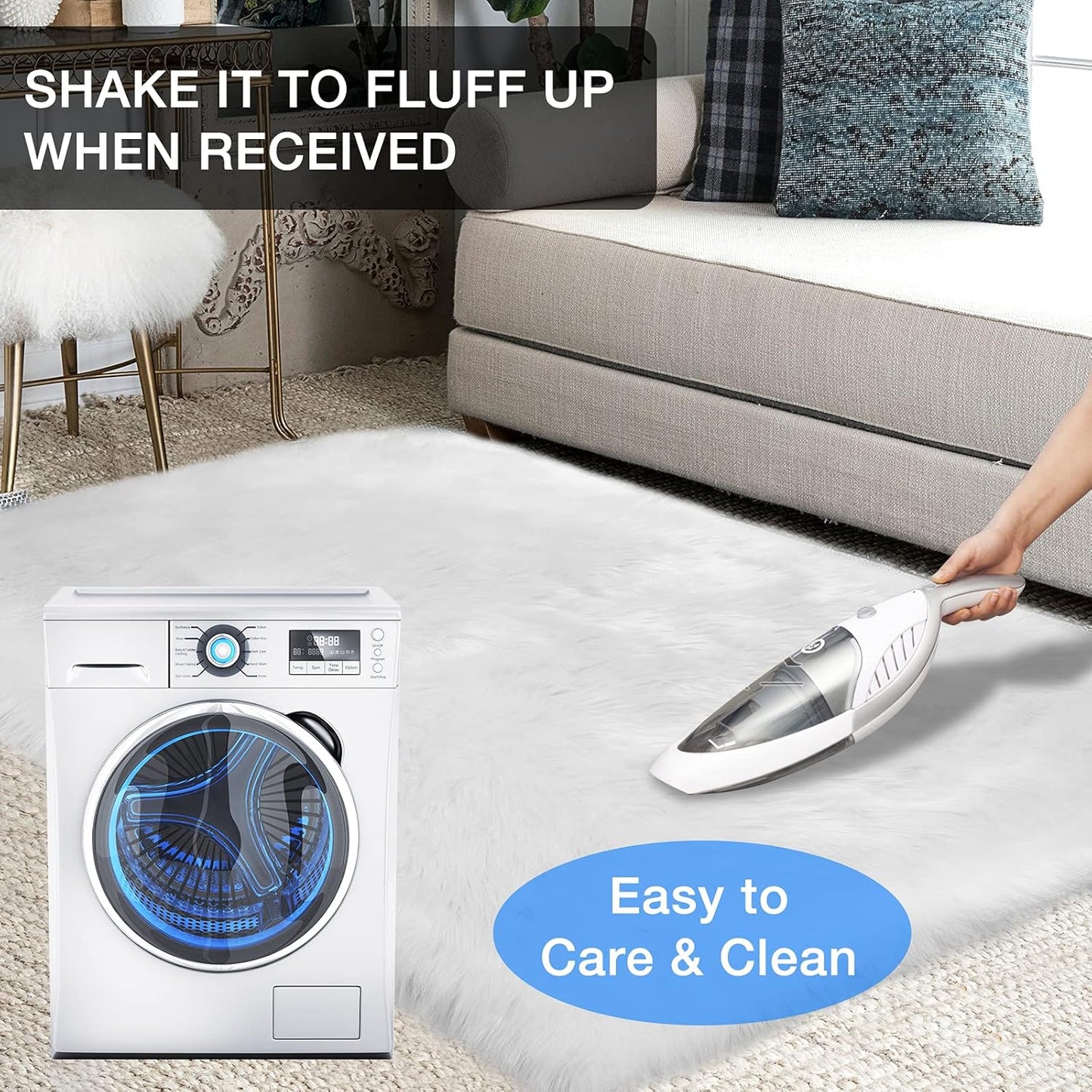 duduta White Faux Sheepskin Fur Rug 3x5 ft, Fluffy Shag Bedroom Dorm Nursery Playroom Carpet Rug Non Slip Washable