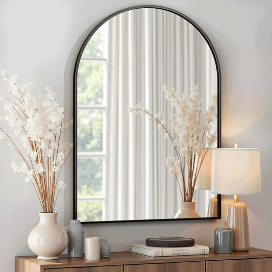 Arched Bathroom Mirror for Wall, Mirror for Vanity,30''x20'' Large Wall Mounted Mirror, Metal Frame (30''x20'', Black)
