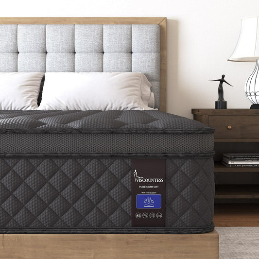 Queen Mattress, 14 Inch Hybrid Mattresses Euro Top Medium Firm for Back & Lumbar Support, 100 Night Trial, Individual Pocket Spring Bed for Motion Isolation & Pressure Relief