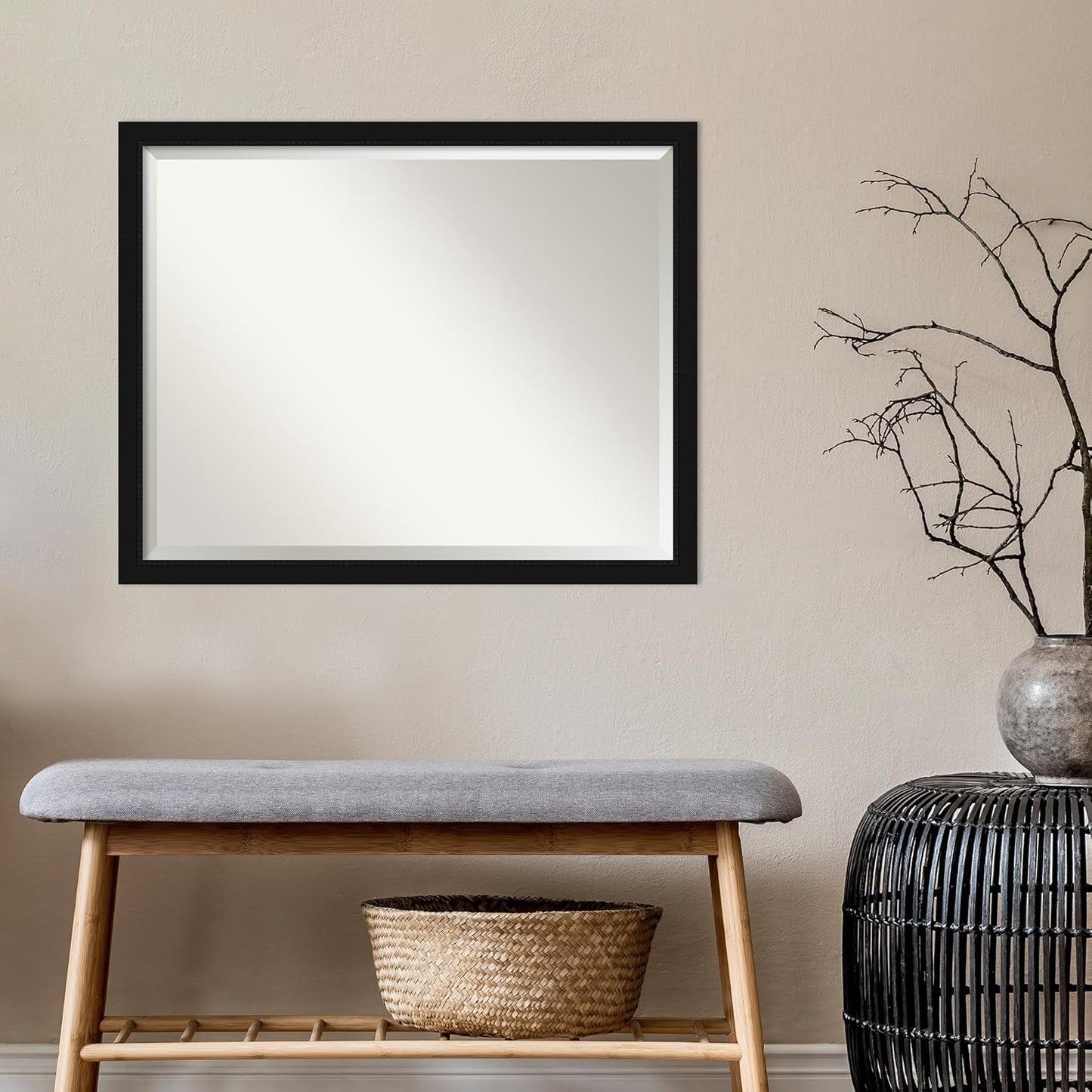 Amanti Art Black Bathroom Mirror for Over Sink, 24x30 Avon Black Narrow Rectangle Vanity Mirror, Large Casual Frame, Hangs Horizonally and Vertically, Bathroom Wall Decor, Beveled Edge