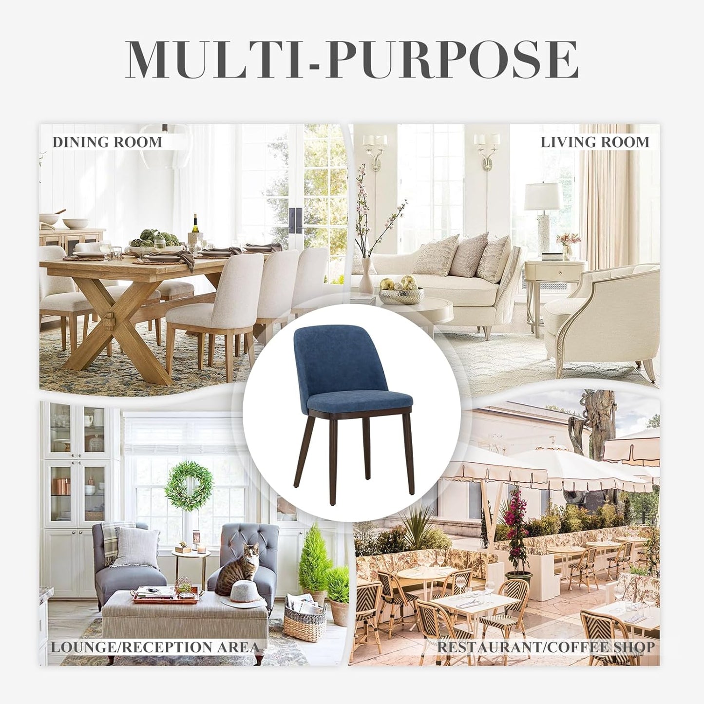 COLAMY Upholstered Dining Chairs Set of 4, Modern Kitchen Chairs with Back, Leather Side Dining Room Chairs with Wood Legs for Kitchen Dining Room Restaurant,Blue