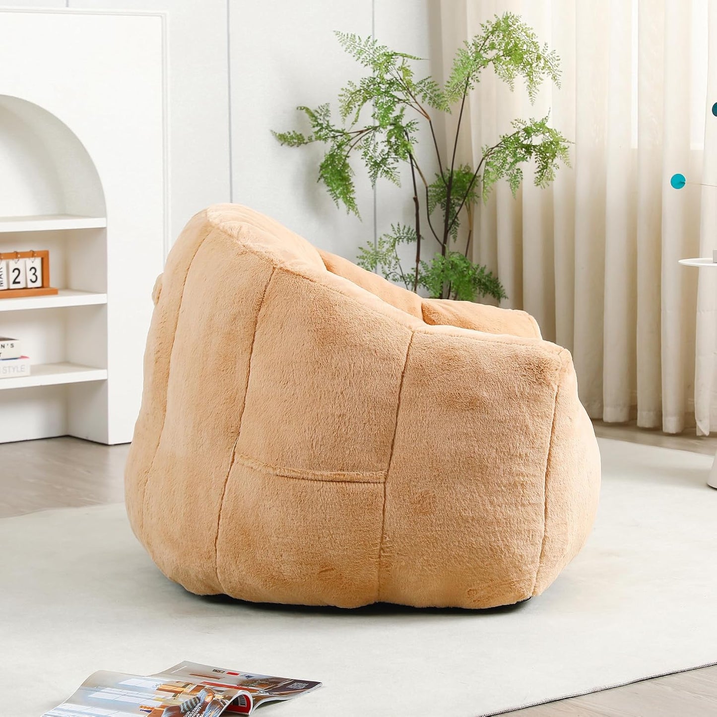 Furniliving Bean Bag Chair, Giant Bean Bag Chair Stuffed Floor Sofa for Adults Comfy Bean Bag Sofa with Back Support, Oversized Bean Bag Couch for Living Room Bedroom Dorm Office, Faux Leather, Brown