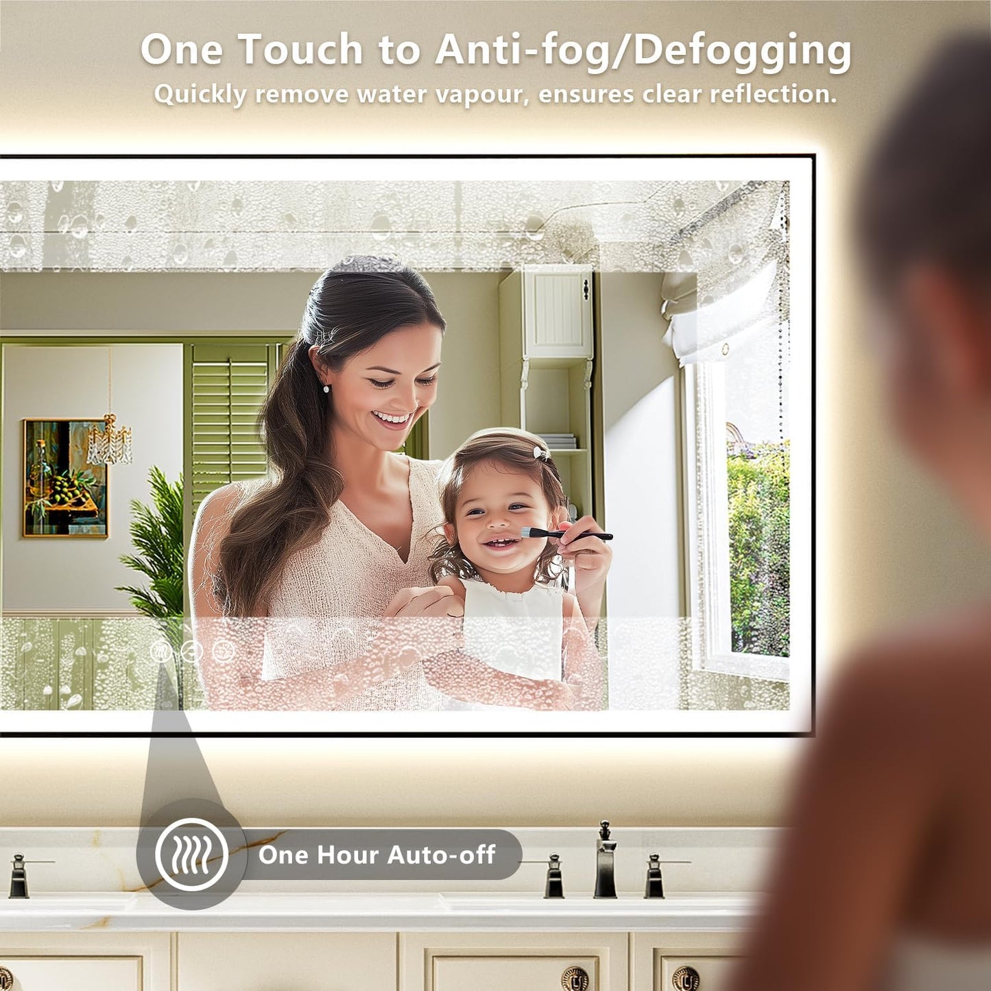 60x38 Inch LED Bathroom Mirror with Lights (Front Lit and Backlit) Black Framed Lighted Vanity Mirror for Bathroom Wall Dimmable Anti-Fog Memory Tempered Glass Horizontal/Vertical